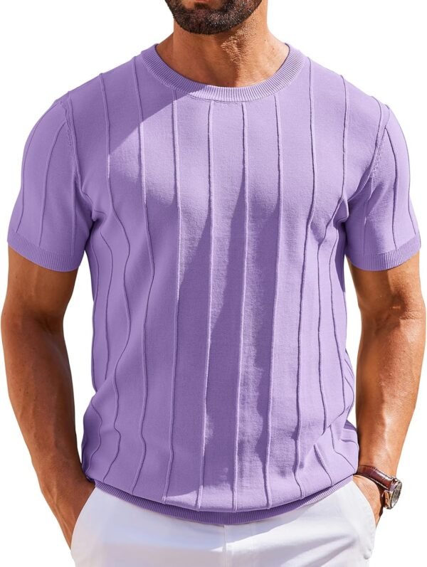 Men's T- Shirts Short Sleeve Knit Sweater Shirt Casual Crewneck Ribbed Pullover Tees