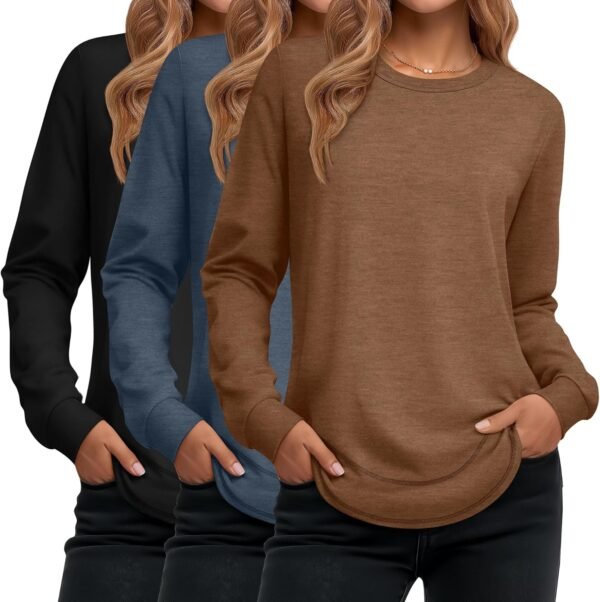 Women's Long Sleeve Shirts, Cotton Crew Neck Tunic Tops Casual Loose Fit Pullover Sweatshirts Curved Hem Shirts