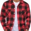 Men's Flannel Shirts Casual Button Down Plaid Shirt Jacket Long Sleeve Fleece Shacket with Pockets