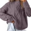 Trendy Queen Women's Oversized Cable Knit Crewneck Sweaters