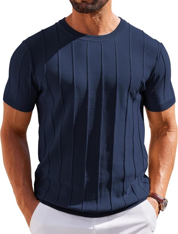 Men's T- Shirts Short Sleeve Knit Sweater Shirt Casual Crewneck Ribbed Pullover Tees