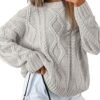 Trendy Queen Women's Oversized Cable Knit Crewneck Sweaters