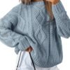 Trendy Queen Women's Oversized Cable Knit Crewneck Sweaters