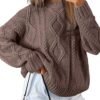 Trendy Queen Women's Oversized Cable Knit Crewneck Sweaters
