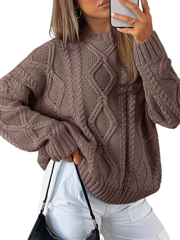 Trendy Queen Women's Oversized Cable Knit Crewneck Sweaters