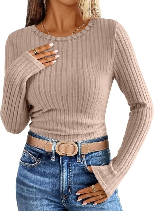 Long Sleeve Shirts for Women Ribbed Knit Tshirt Slim Fit Crewneck Basic Tee Top 2025 Fall Casual Work Trendy Clothes