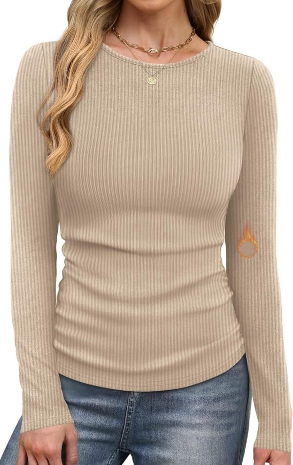 Long Sleeve Shirts for Women Fall Fashion Thermal Shirts Rib Knit Winter Clothing Warm Undershirts Basic T-Shirts