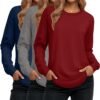 Women's Long Sleeve Shirts, Cotton Crew Neck Tunic Tops Casual Loose Fit Pullover Sweatshirts Curved Hem Shirts