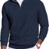 Men's Quarter Zip Sweater Slim Fit Lightweight Mock Neck Pullover Knit Texture Polo Sweaters