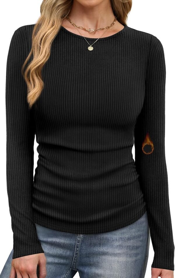 Long Sleeve Shirts for Women Fall Fashion Thermal Shirts Rib Knit Winter Clothing Warm Undershirts Basic T-Shirts