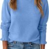 81eMHe5KrzL._AC_SL1500 Womens Ruffle Mock Neck Sweater Puff Long Sleeve Fall Soft Knit Casual Pullover Sweaters Top