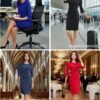 Work Dresses for Women 2025 3/4 Sleeve Sheath Business Dress Ruched Bodycon Office Cocktail Dress