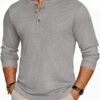 Mens Henley Long Sleeve Shirts Waffle T-Shirt Lightweight Thermal Undershirts S-XXL