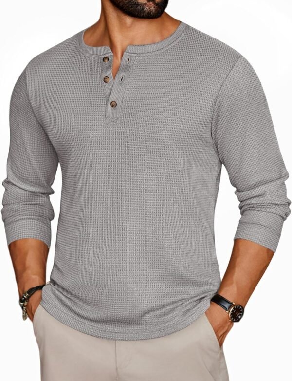 Mens Henley Long Sleeve Shirts Waffle T-Shirt Lightweight Thermal Undershirts S-XXL