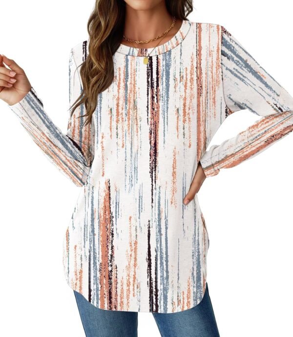 Womens Long Sleeve Shirts Loose Tunic Tops Round Neck Lightweight Side Split Casual 2025 Trendy Basic Tshirts Blouse