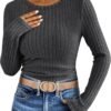 Long Sleeve Shirts for Women Ribbed Knit Tshirt Slim Fit Crewneck Basic Tee Top 2025 Fall Casual Work Trendy Clothes