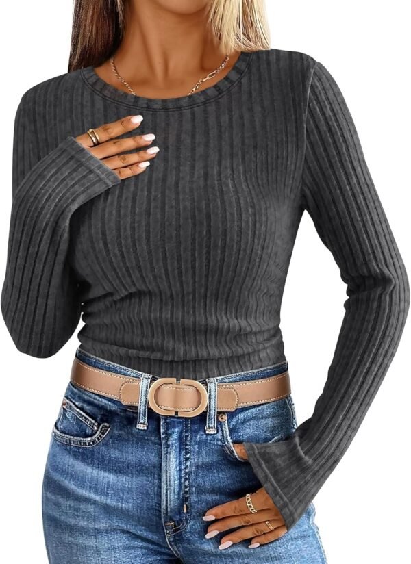 Long Sleeve Shirts for Women Ribbed Knit Tshirt Slim Fit Crewneck Basic Tee Top 2025 Fall Casual Work Trendy Clothes