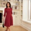 Work Dresses for Women 2025 3/4 Sleeve Fit and Flare Business Midi Dress Classy Office Dresses with Pockets