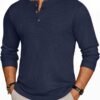Mens Henley Long Sleeve Shirts Waffle T-Shirt Lightweight Thermal Undershirts S-XXL