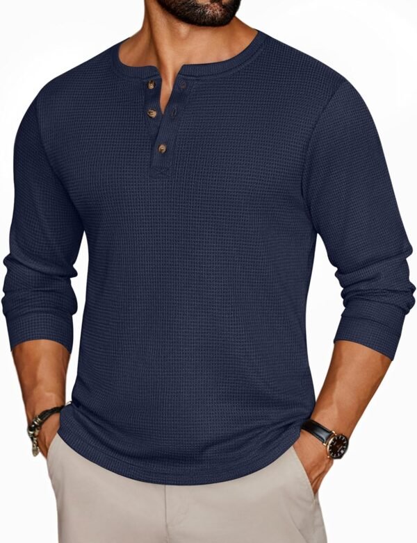 Mens Henley Long Sleeve Shirts Waffle T-Shirt Lightweight Thermal Undershirts S-XXL