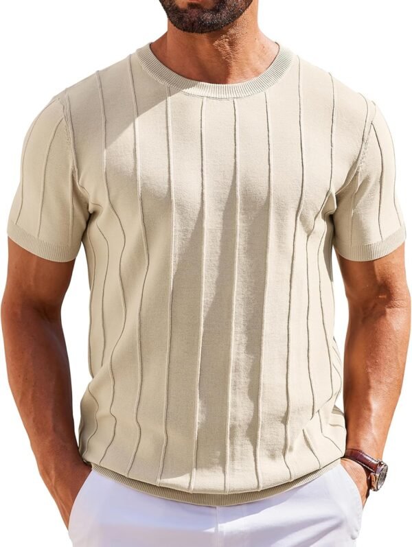 Men's T- Shirts Short Sleeve Knit Sweater Shirt Casual Crewneck Ribbed Pullover Tees