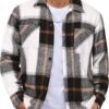 Men's Flannel Shirts Casual Button Down Plaid Shirt Jacket Long Sleeve Fleece Shacket with Pockets