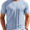 Men's T- Shirts Short Sleeve Knit Sweater Shirt Casual Crewneck Ribbed Pullover Tees
