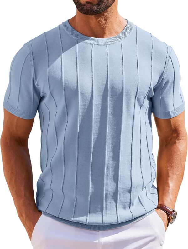 Men's T- Shirts Short Sleeve Knit Sweater Shirt Casual Crewneck Ribbed Pullover Tees