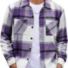Men's Flannel Shirts Casual Button Down Plaid Shirt Jacket Long Sleeve Fleece Shacket with Pockets