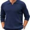 81n6bTC9W6L._AC_SL1500 Mens Sweaters Polos Long Sleeve V Neck Knit Polo Lightweight Casual Pullover Sweater