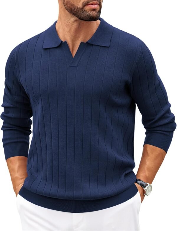 81n6bTC9W6L._AC_SL1500 Mens Sweaters Polos Long Sleeve V Neck Knit Polo Lightweight Casual Pullover Sweater
