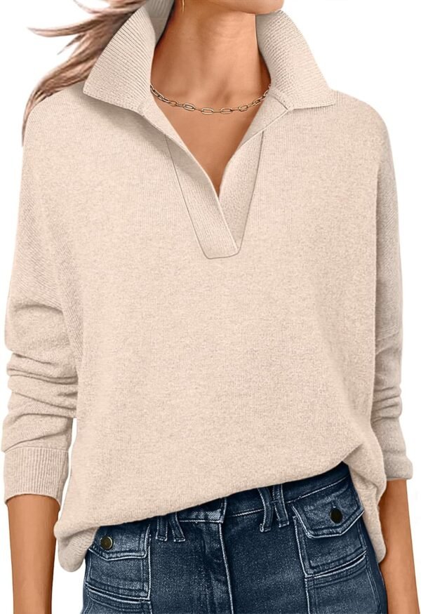 Womens Polo V Neck Long Sleeve Sweaters Lightweight Dressy Casual Business Basic Knit Pullover Top 2025 Fall Outfits