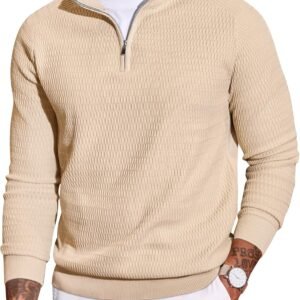 Men's Quarter Zip Sweater Slim Fit Lightweight Mock Neck Pullover Knit Texture Polo Sweaters