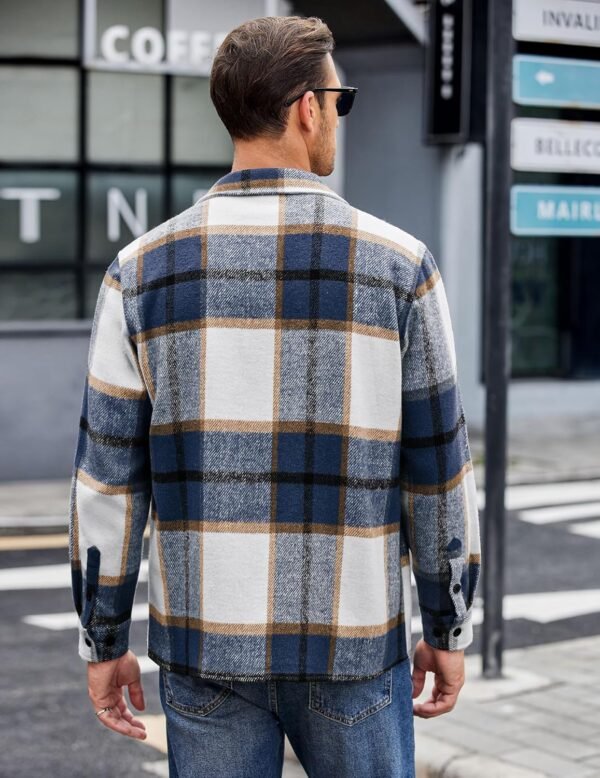 Men's Flannel Shirts Casual Button Down Plaid Shirt Jacket Long Sleeve Fleece Shacket with Pockets