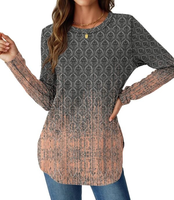 Womens Long Sleeve Shirts Loose Tunic Tops Round Neck Lightweight Side Split Casual 2025 Trendy Basic Tshirts Blouse