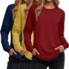 Women's Long Sleeve Shirts, Cotton Crew Neck Tunic Tops Casual Loose Fit Pullover Sweatshirts Curved Hem Shirts