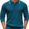 Men's Knit Polo Sweater Casual Long Sleeve Polo Sweater Lightweight Button Down Golf Pullover Sweaters