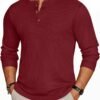 Mens Henley Long Sleeve Shirts Waffle T-Shirt Lightweight Thermal Undershirts S-XXL