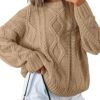 Trendy Queen Women's Oversized Cable Knit Crewneck Sweaters