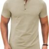 Mens Henley Shirts Short Sleeve Casual Button Down Shirts Lightweight Summer Basic Tee