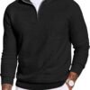Men's Quarter Zip Sweater Slim Fit Lightweight Mock Neck Pullover Knit Texture Polo Sweaters