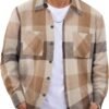 Men's Flannel Shirts Casual Button Down Plaid Shirt Jacket Long Sleeve Fleece Shacket with Pockets
