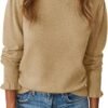 81rtwOIWo4L._AC_SL1500 Womens Ruffle Mock Neck Sweater Puff Long Sleeve Fall Soft Knit Casual Pullover Sweaters Top