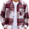 Men's Flannel Shirts Casual Button Down Plaid Shirt Jacket Long Sleeve Fleece Shacket with Pockets