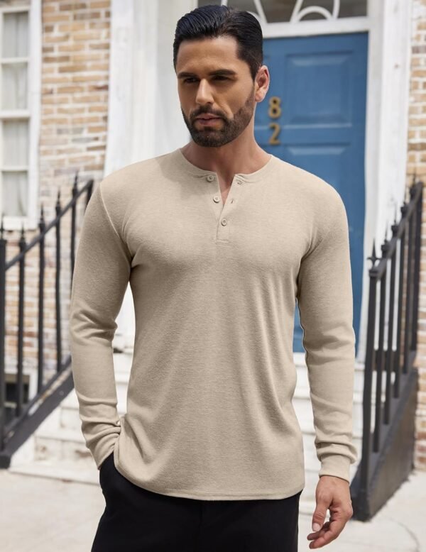 Men's Henley Shirts Long Sleeve Button T-Shirt Lightweight Fashion Casual Pullover Shirt