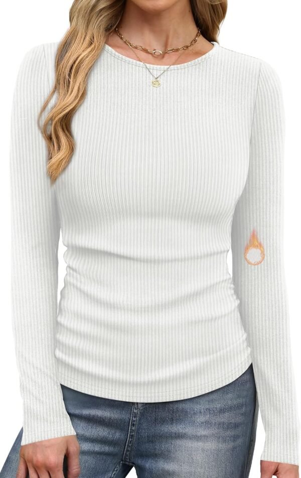 Long Sleeve Shirts for Women Fall Fashion Thermal Shirts Rib Knit Winter Clothing Warm Undershirts Basic T-Shirts