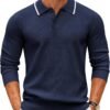 Men's Knit Polo Sweater Casual Long Sleeve Polo Sweater Lightweight Button Down Golf Pullover Sweaters
