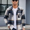 Men's Flannel Shirts Casual Button Down Plaid Shirt Jacket Long Sleeve Fleece Shacket with Pockets