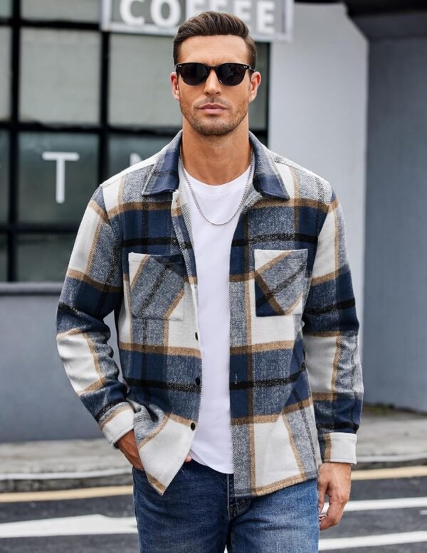 Men's Flannel Shirts Casual Button Down Plaid Shirt Jacket Long Sleeve Fleece Shacket with Pockets