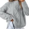 Trendy Queen Women's Oversized Cable Knit Crewneck Sweaters